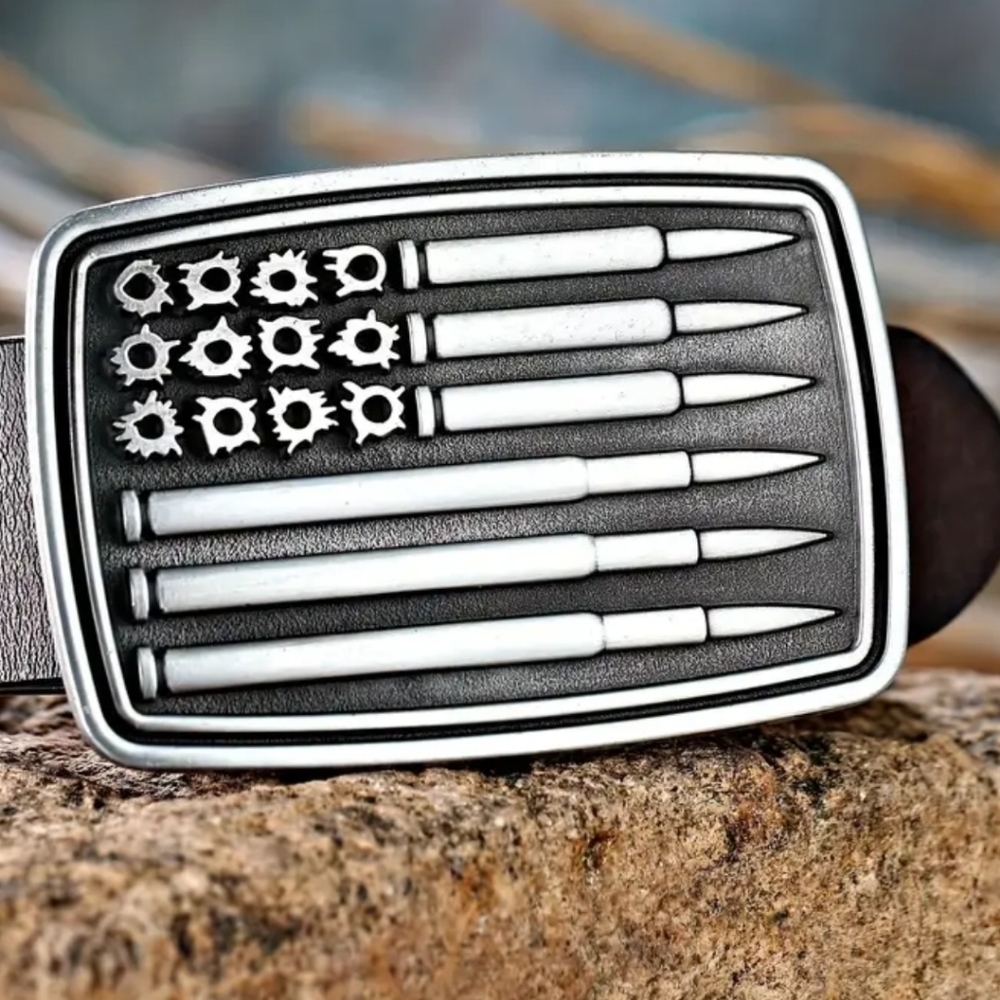 New men's patriotic American flag ammo belt buckle